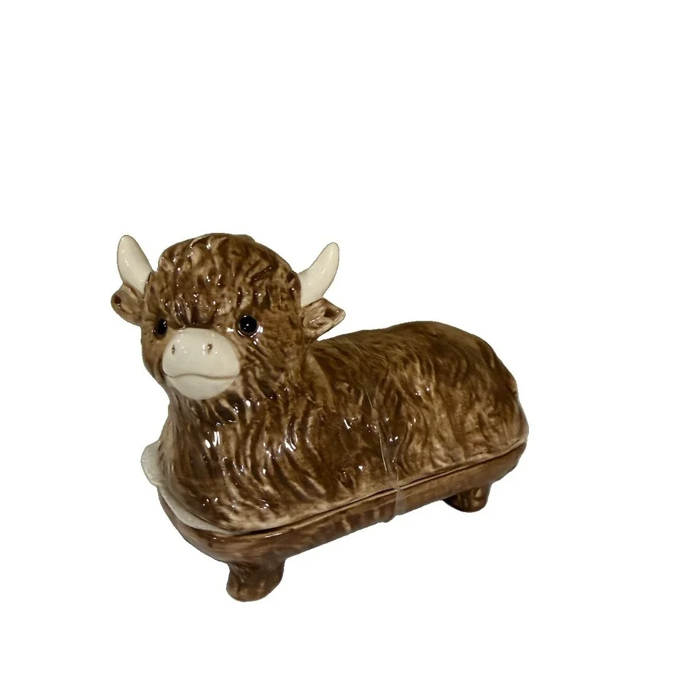 New POTTERS STUDIO Highland Cow Ceramic Butter Dish